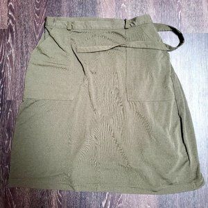 Vintage Jaqueline Ferrar Rayon Midi Wrap Skirt With Pockets, olive green, large